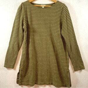 J Jill Womens Striped Knit Tunic Top Sz M‎ Brown Olive Coastal Preppy Cotton